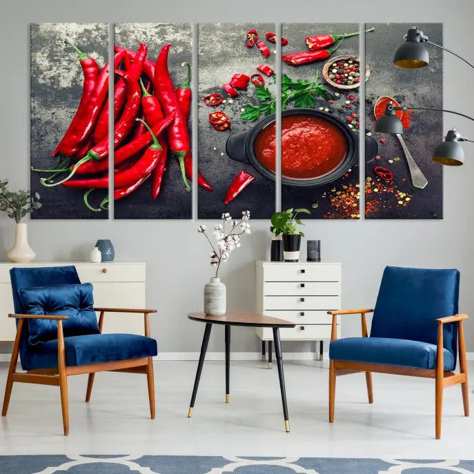 Red Chili Peppers Wall Art Kitchen Artwork Canvas Print 