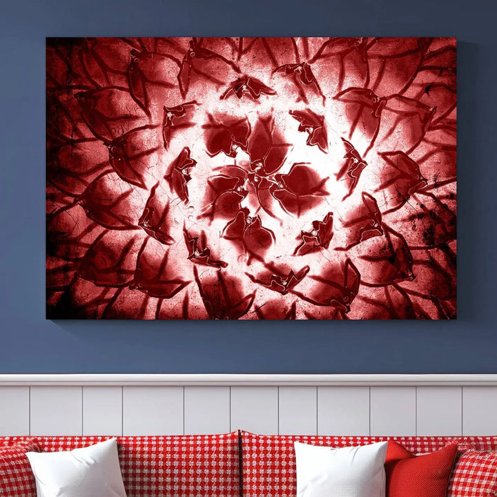 The abstract red floral pattern and marble canvas artwork, titled "Red Floral Pattern Marble Canvas Wall Art Abstract Print Red Abstract Painting," adds a touch of elegance to your living room. This gallery-wrapped piece enhances the style and sophistication of the décor.