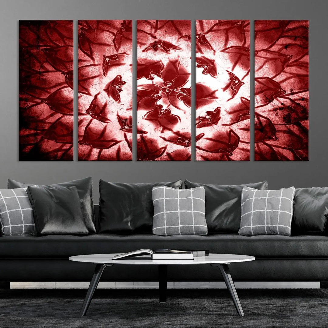 The abstract red floral pattern and marble canvas artwork, titled "Red Floral Pattern Marble Canvas Wall Art Abstract Print Red Abstract Painting," adds a touch of elegance to your living room. This gallery-wrapped piece enhances the style and sophistication of the décor.