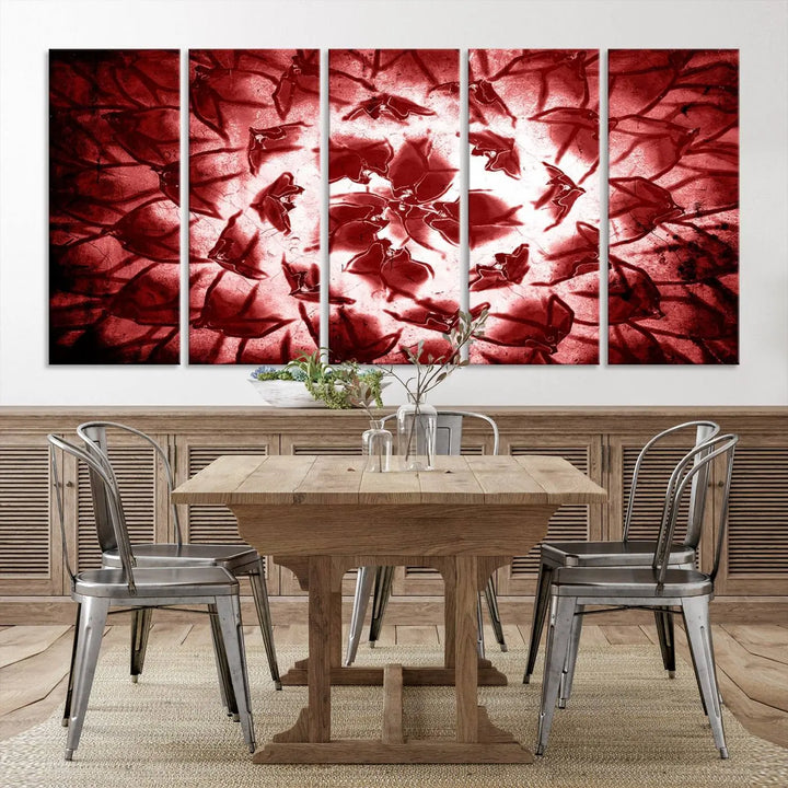 The abstract red floral pattern and marble canvas artwork, titled "Red Floral Pattern Marble Canvas Wall Art Abstract Print Red Abstract Painting," adds a touch of elegance to your living room. This gallery-wrapped piece enhances the style and sophistication of the décor.