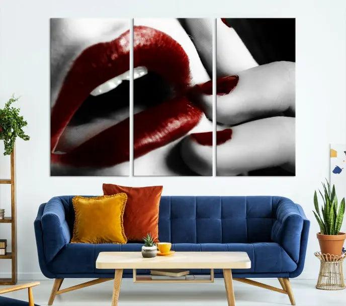 Red Lips and Women Canvas Print- for Living Room, Office and Farmhouse Wall Decor