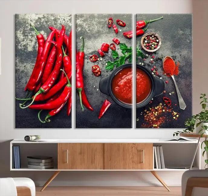 Red Pepper Kitchen and Restaurant Wall Wall Art, Red Pepper Kitchen Wall Decor Canvas Print