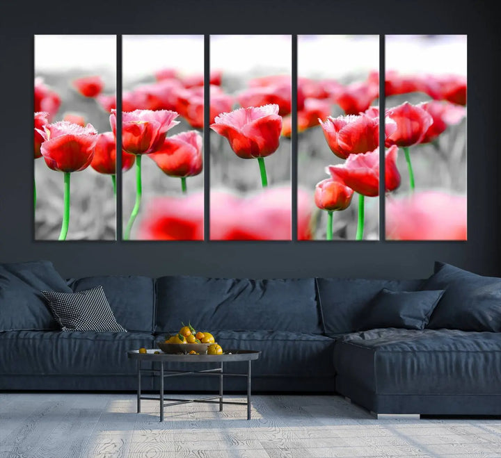 This museum-quality Red Tulip Flowers Canvas Wall Art Print, featuring three panels and vibrant hues, creates a stunning focal point. Enjoy free shipping on this exquisite piece.