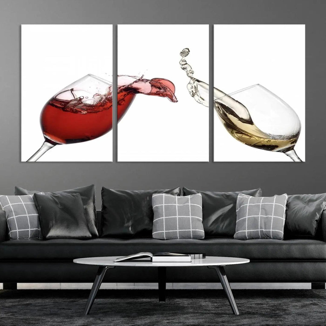 The Red and White Wine in Glass Canvas Print gracefully captures wine splashing from two glasses on a museum-quality canvas. Enjoy free shipping on this vibrant artwork, featuring a UV-protective coating to maintain its stunning detail for years to come.