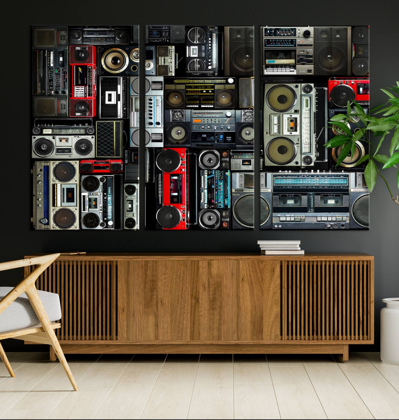 64860-MGV-CV-36X24-Retro Boombox Radio Canvas Wall Art Print Vintage Wall Music Recorder Canvas Print