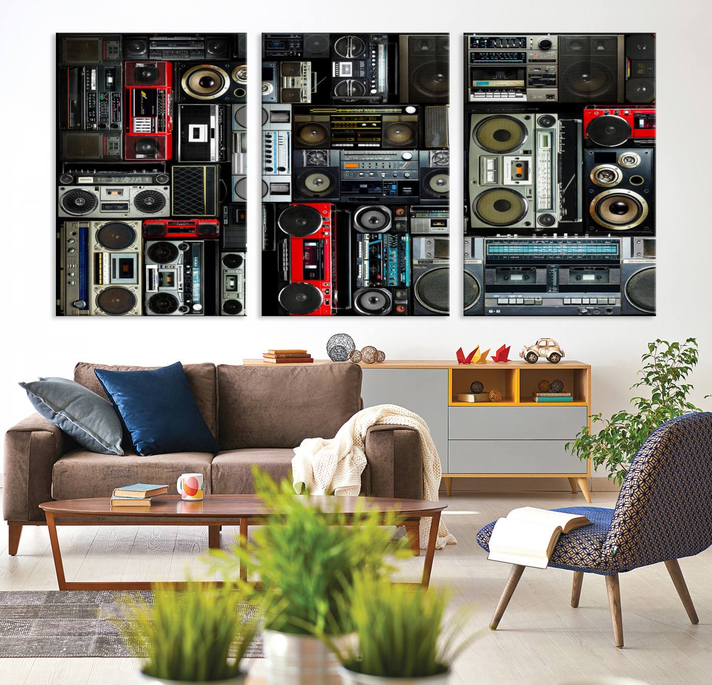 64860-MGV-CV-36X24-Retro Boombox Radio Canvas Wall Art Print Vintage Wall Music Recorder Canvas Print