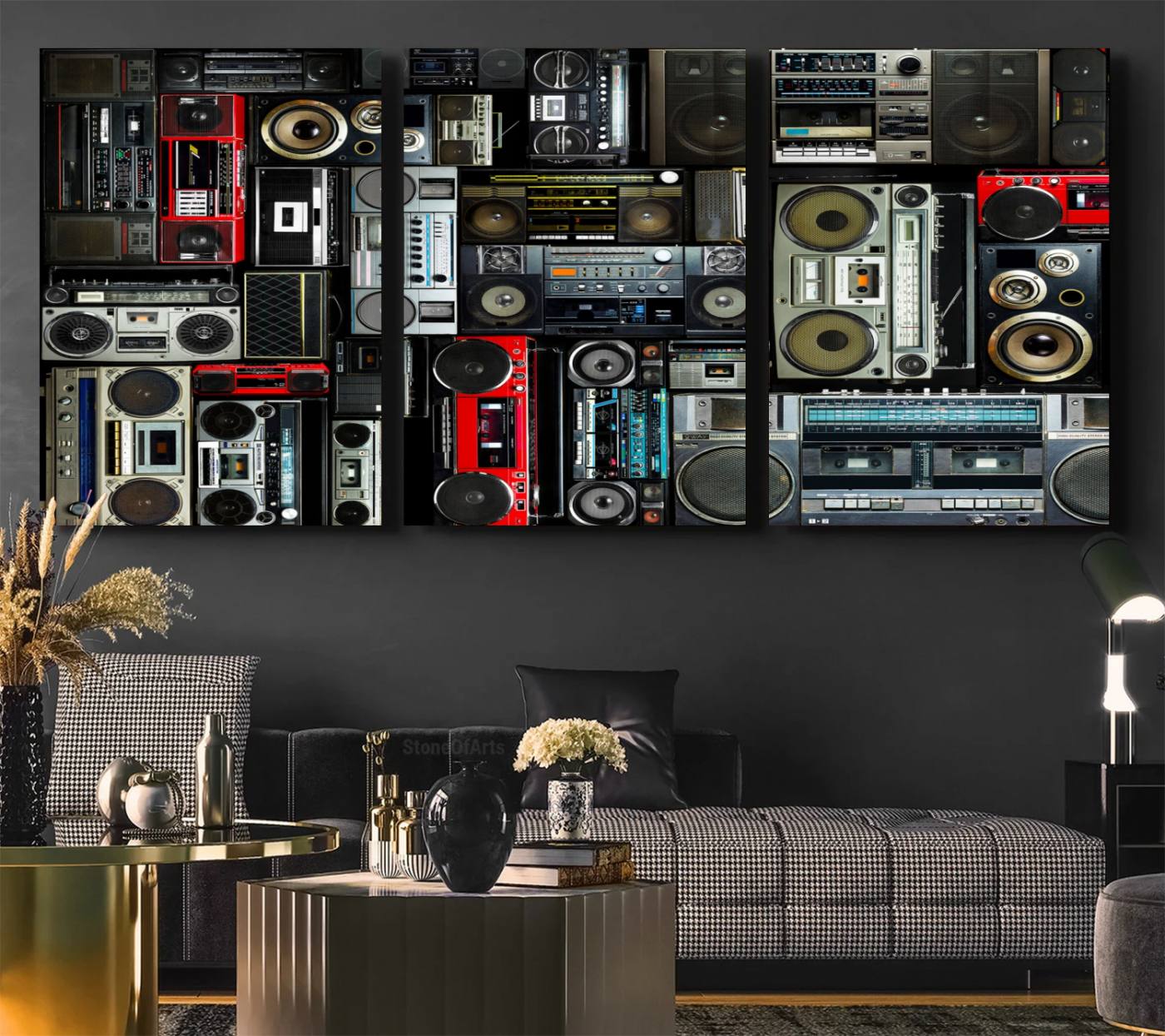64860-MGV-CV-36X24-Retro Boombox Radio Canvas Wall Art Print Vintage Wall Music Recorder Canvas Print