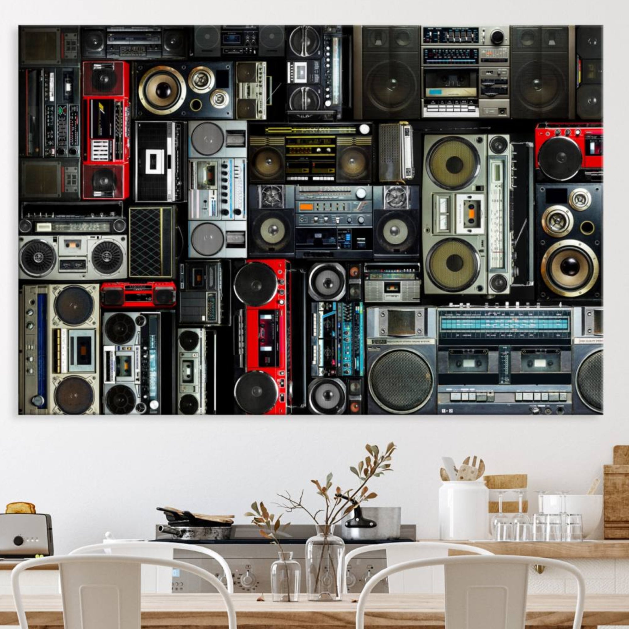 64860-MGV-CV-36X24-Retro Boombox Radio Canvas Wall Art Print Vintage Wall Music Recorder Canvas Print