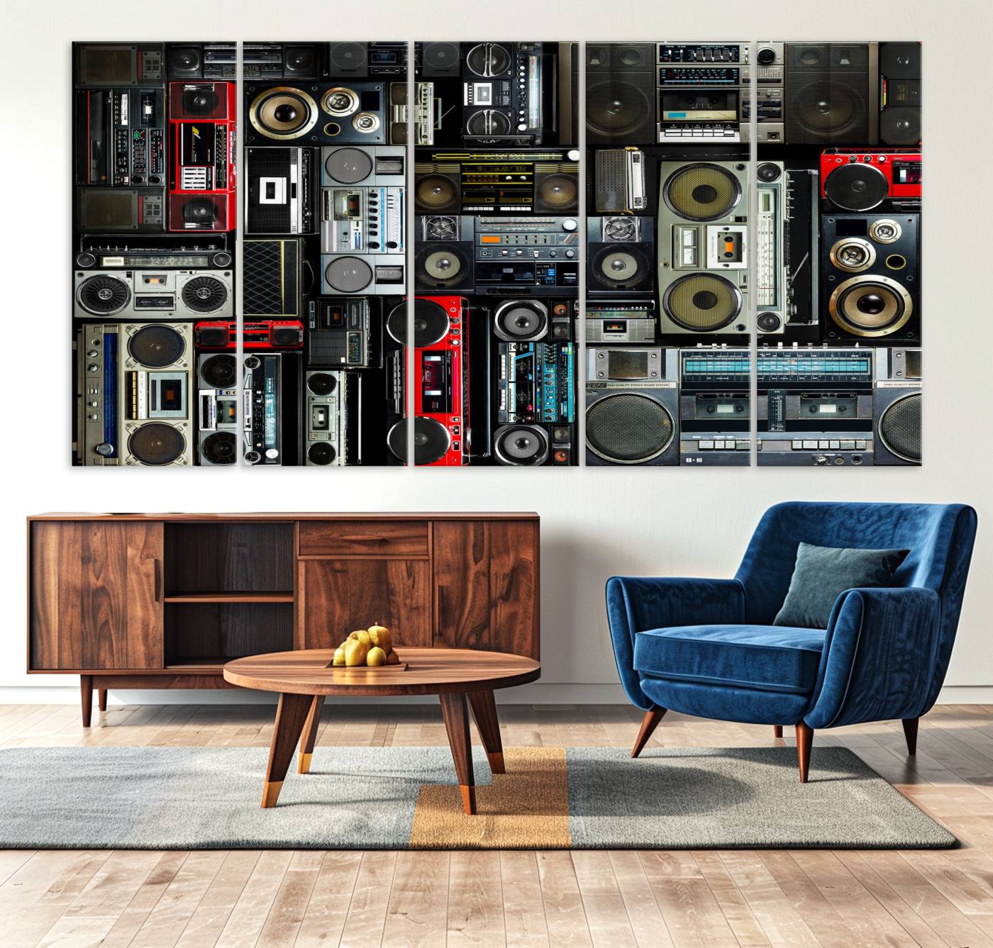 64860-MGV-CV-36X24-Retro Boombox Radio Canvas Wall Art Print Vintage Wall Music Recorder Canvas Print