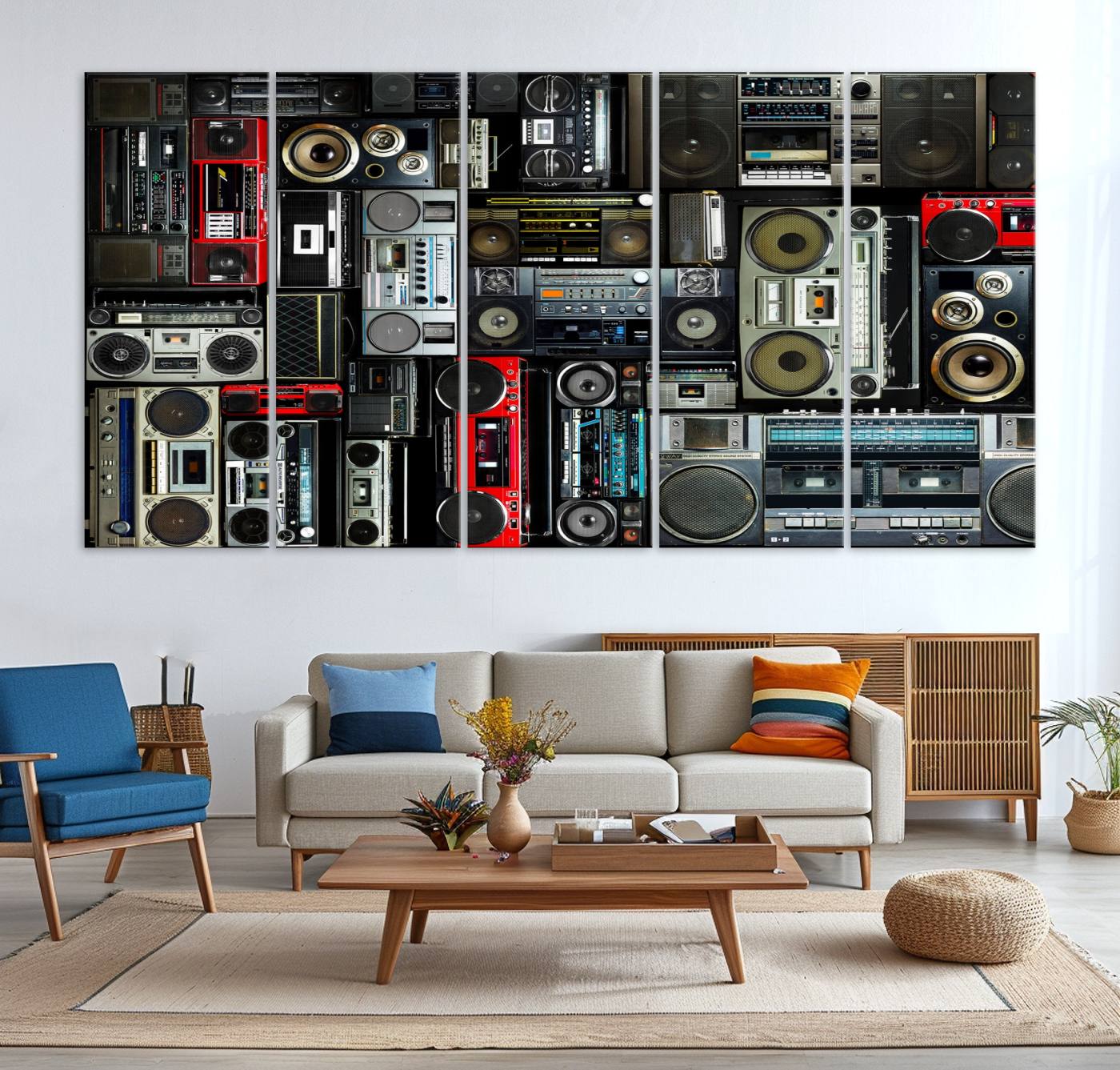64860-MGV-CV-36X24-Retro Boombox Radio Canvas Wall Art Print Vintage Wall Music Recorder Canvas Print