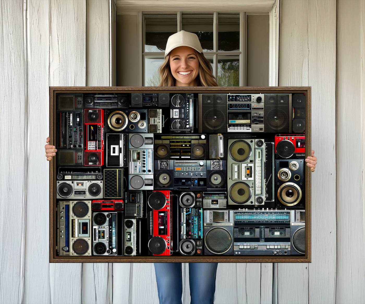 64860-MGV-CV-36X24-Retro Boombox Radio Canvas Wall Art Print Vintage Wall Music Recorder Canvas Print