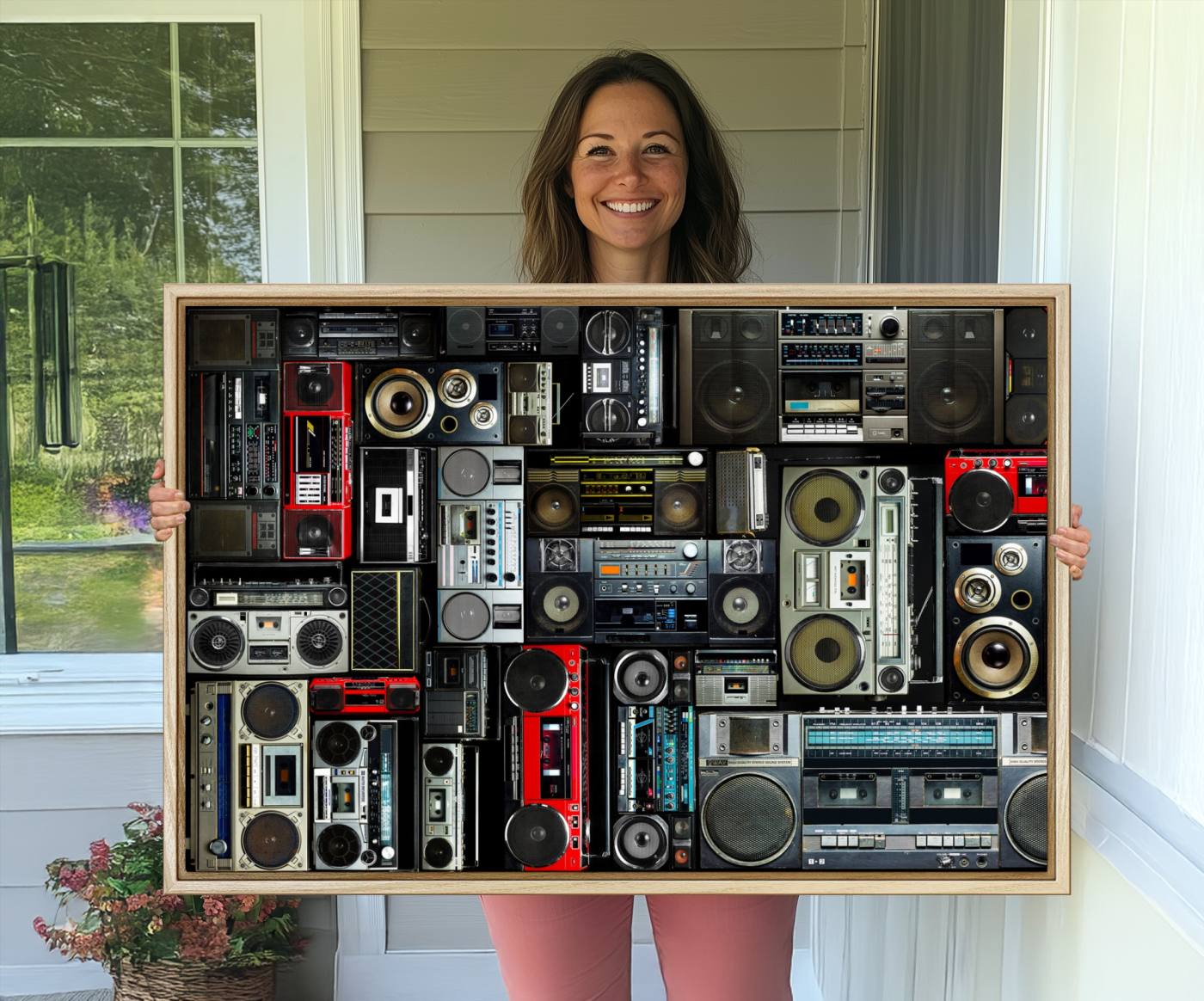 64860-MGV-CV-36X24-Retro Boombox Radio Canvas Wall Art Print Vintage Wall Music Recorder Canvas Print