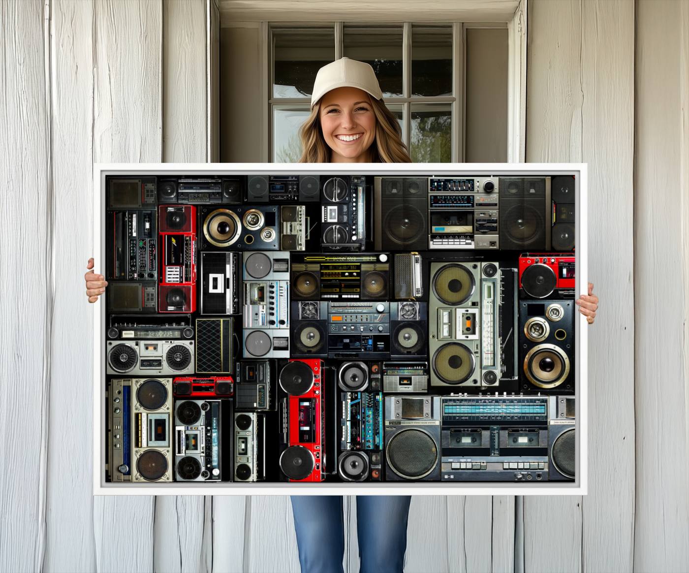 64860-MGV-CV-36X24-Retro Boombox Radio Canvas Wall Art Print Vintage Wall Music Recorder Canvas Print