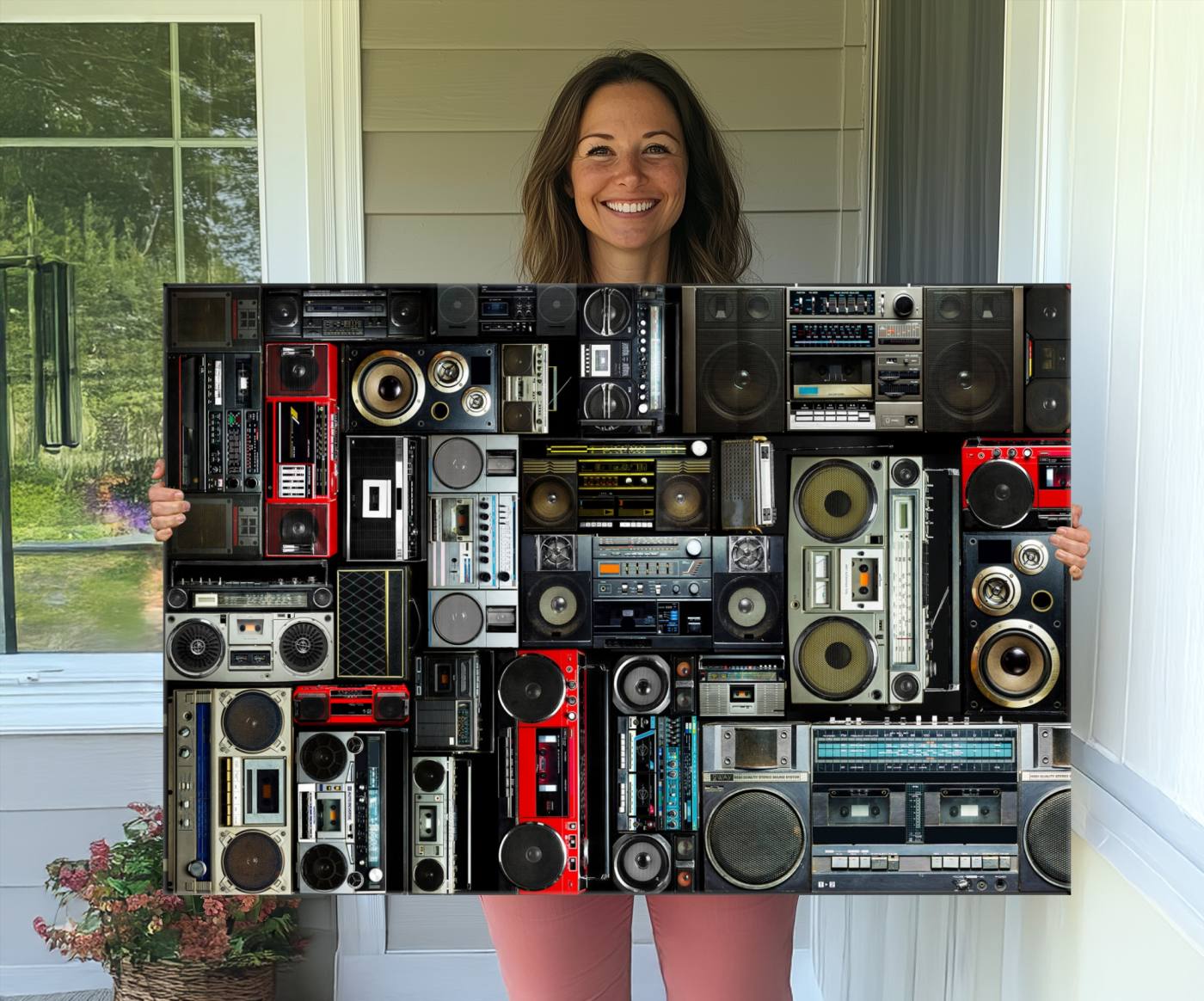 64860-MGV-CV-36X24-Retro Boombox Radio Canvas Wall Art Print Vintage Wall Music Recorder Canvas Print