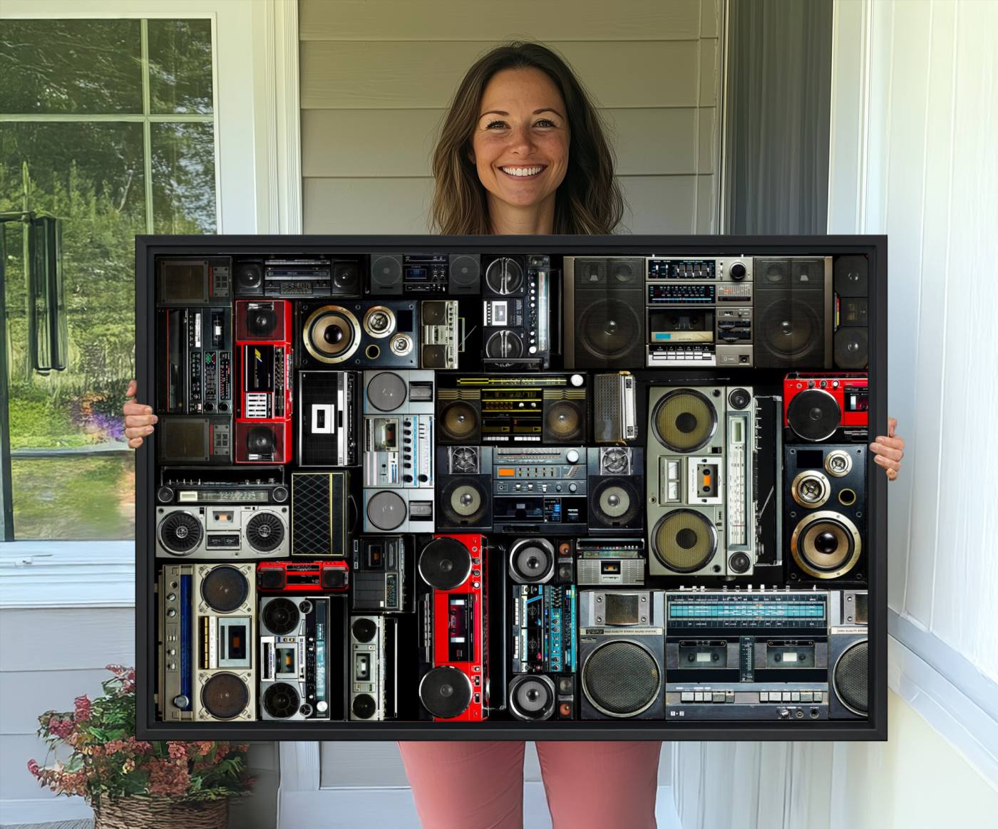 64860-MGV-CV-36X24-Retro Boombox Radio Canvas Wall Art Print Vintage Wall Music Recorder Canvas Print