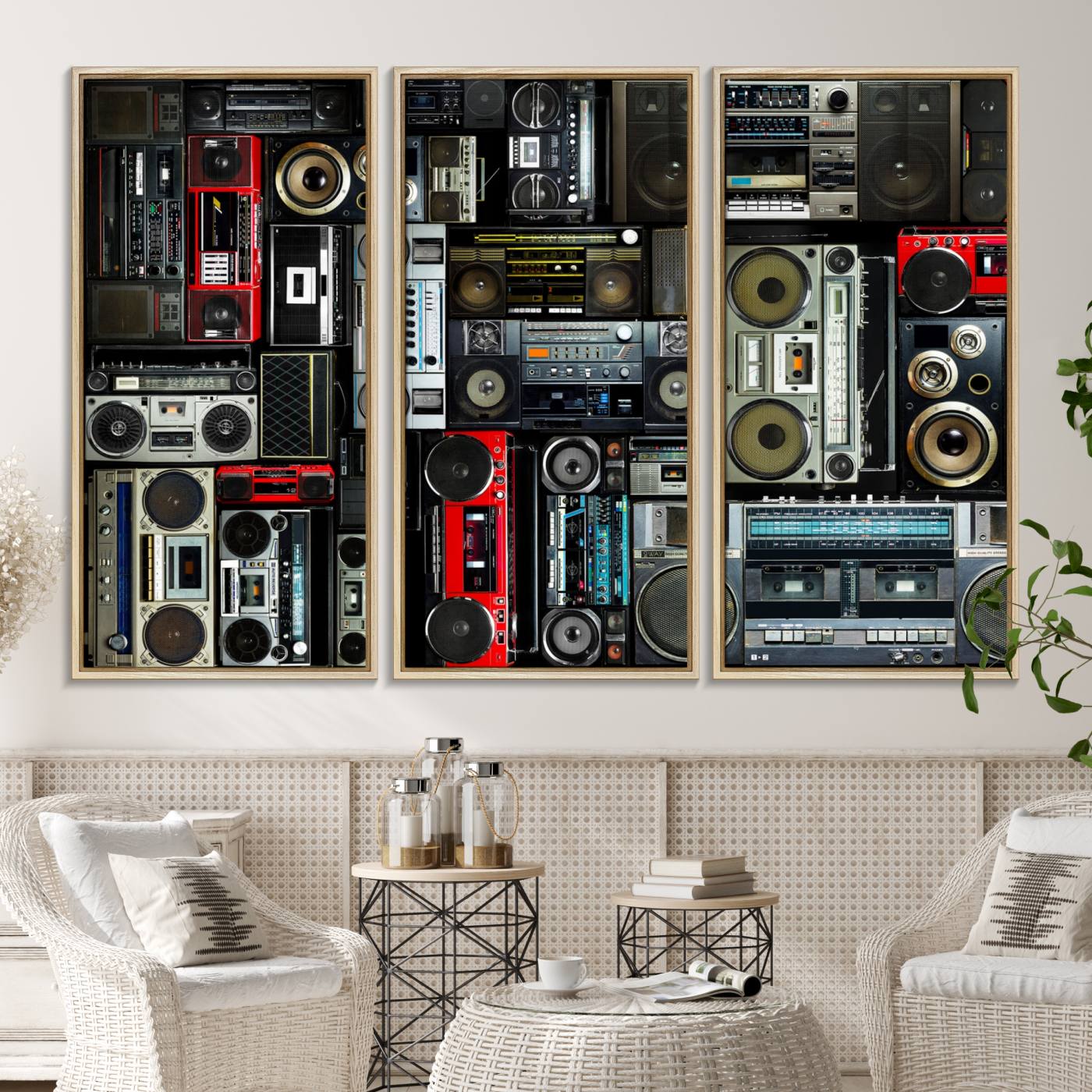 64860-MGV-CV-36X24-Retro Boombox Radio Canvas Wall Art Print Vintage Wall Music Recorder Canvas Print