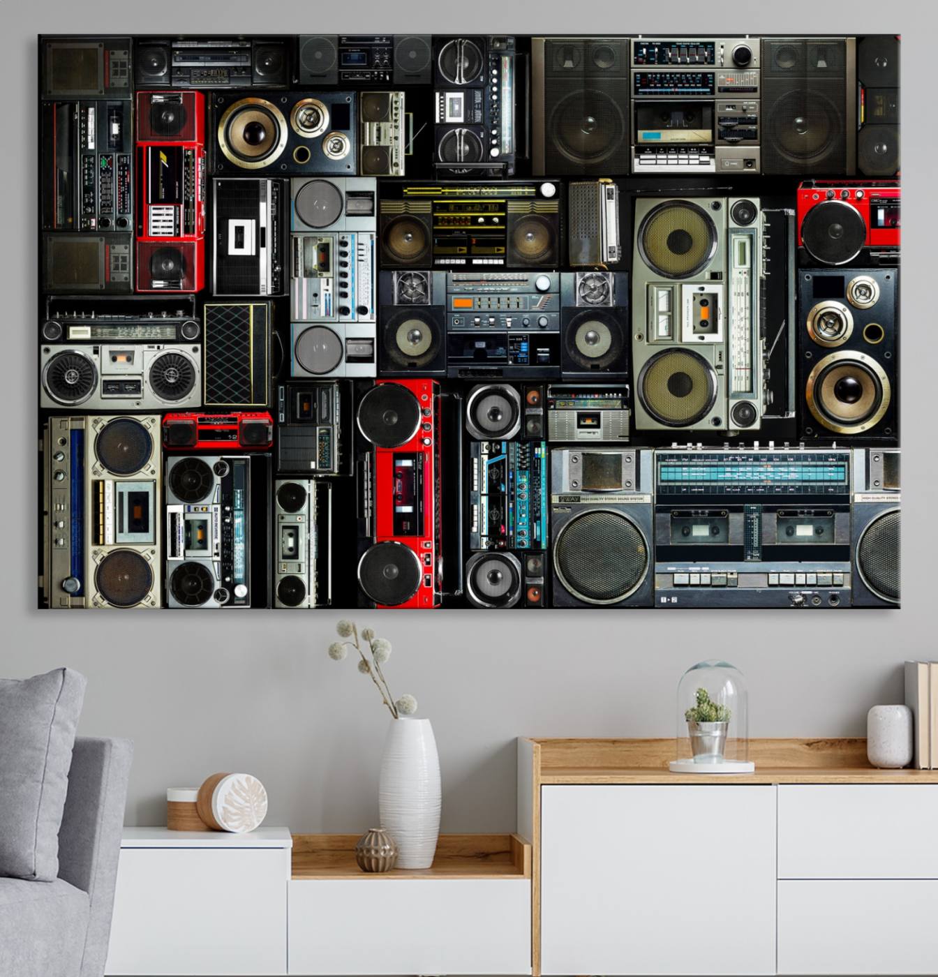 64860-MGV-CV-36X24-Retro Boombox Radio Canvas Wall Art Print Vintage Wall Music Recorder Canvas Print