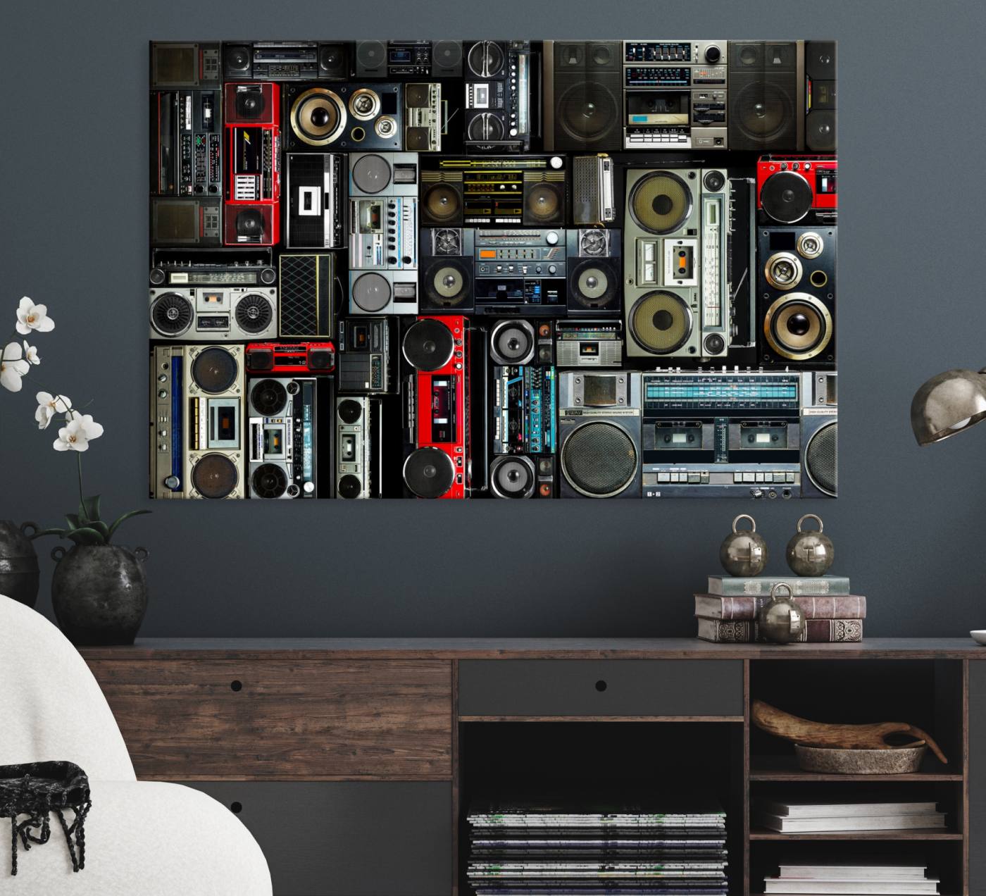 64860-MGV-CV-36X24-Retro Boombox Radio Canvas Wall Art Print Vintage Wall Music Recorder Canvas Print