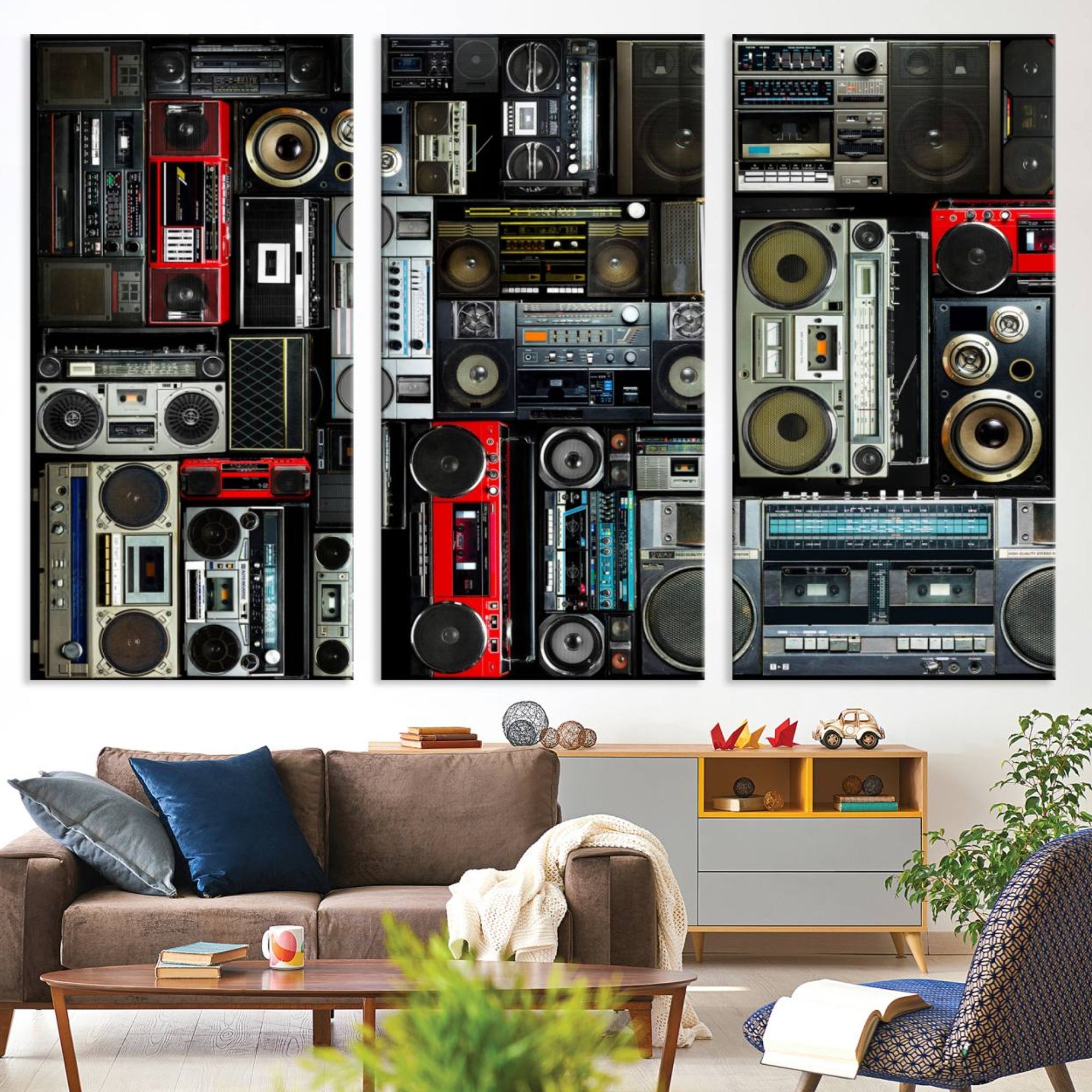 64860-MGV-CV-36X24-Retro Boombox Radio Canvas Wall Art Print Vintage Wall Music Recorder Canvas Print