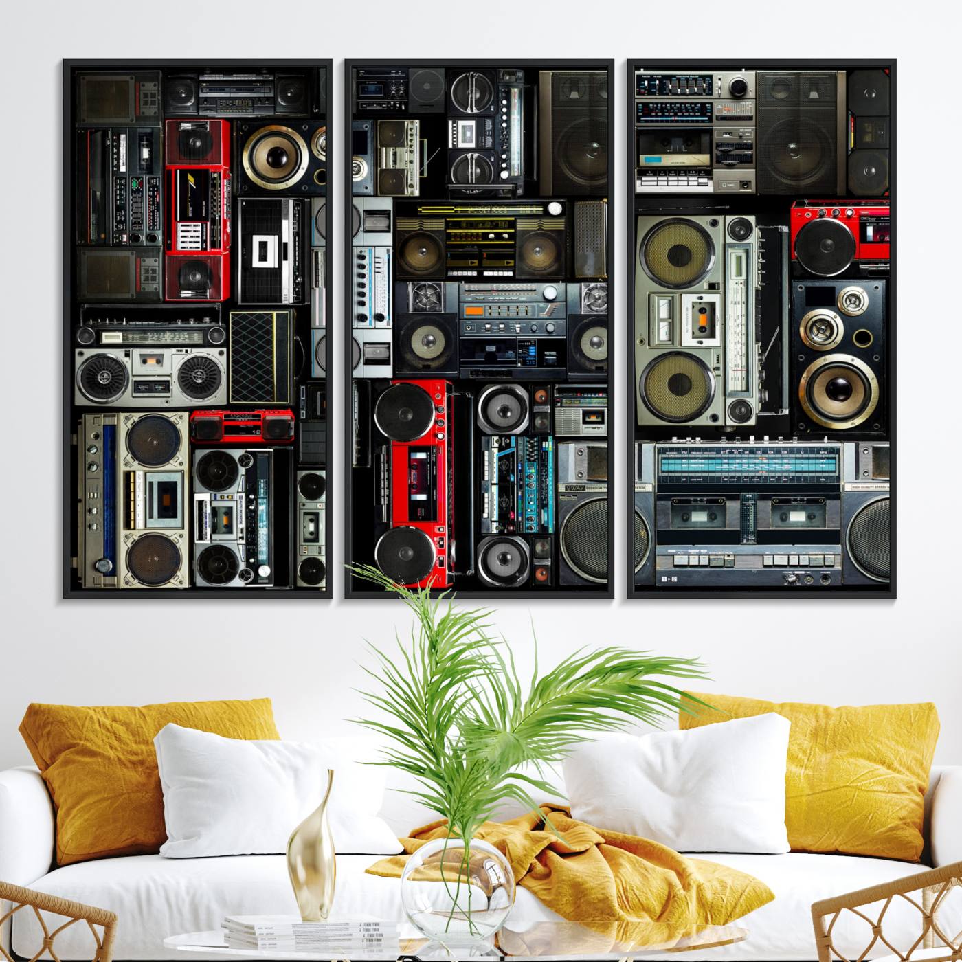 64860-MGV-FC-48X32-3P_Black-Retro Boombox Radio Canvas Wall Art Print Vintage Wall Music Recorder Canvas Print