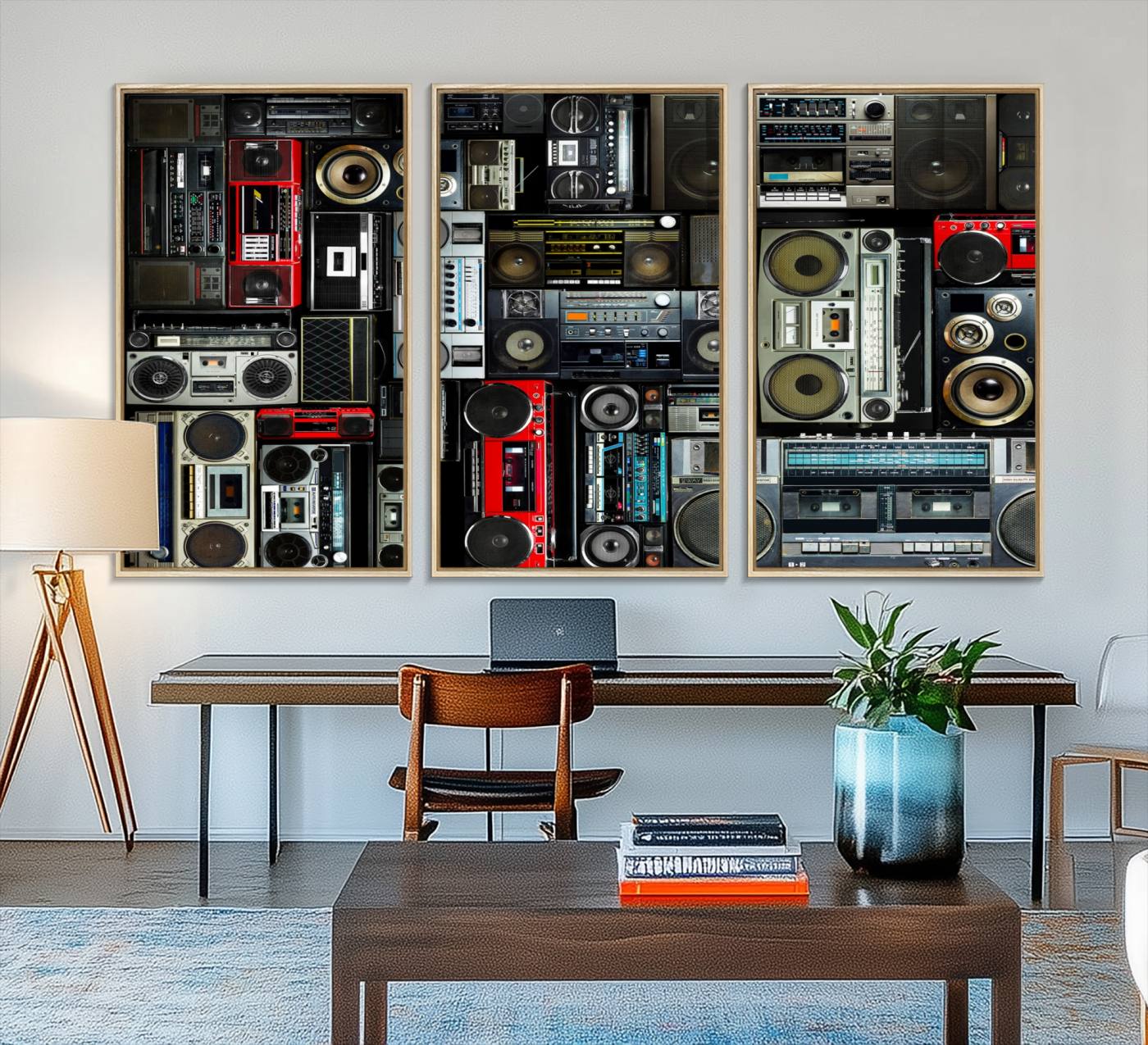 64860-MGV-FC-48X32-3P_Natural-Retro Boombox Radio Canvas Wall Art Print Vintage Wall Music Recorder Canvas Print