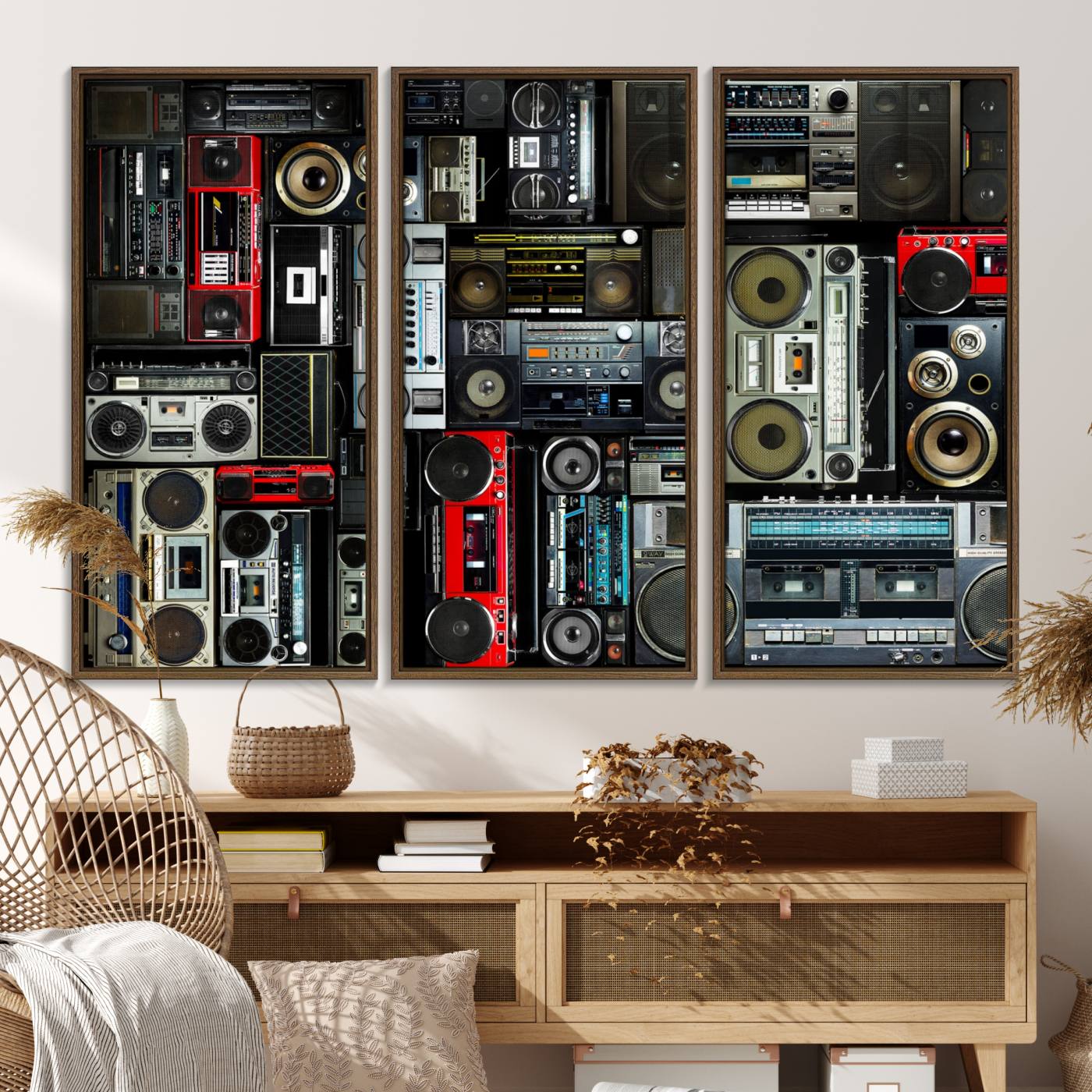 64860-MGV-FC-48X32-3P_Walnut-Retro Boombox Radio Canvas Wall Art Print Vintage Wall Music Recorder Canvas Print