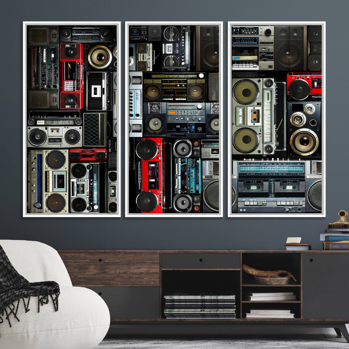 64860-MGV-FC-48X32-3P_White-Retro Boombox Radio Canvas Wall Art Print Vintage Wall Music Recorder Canvas Print