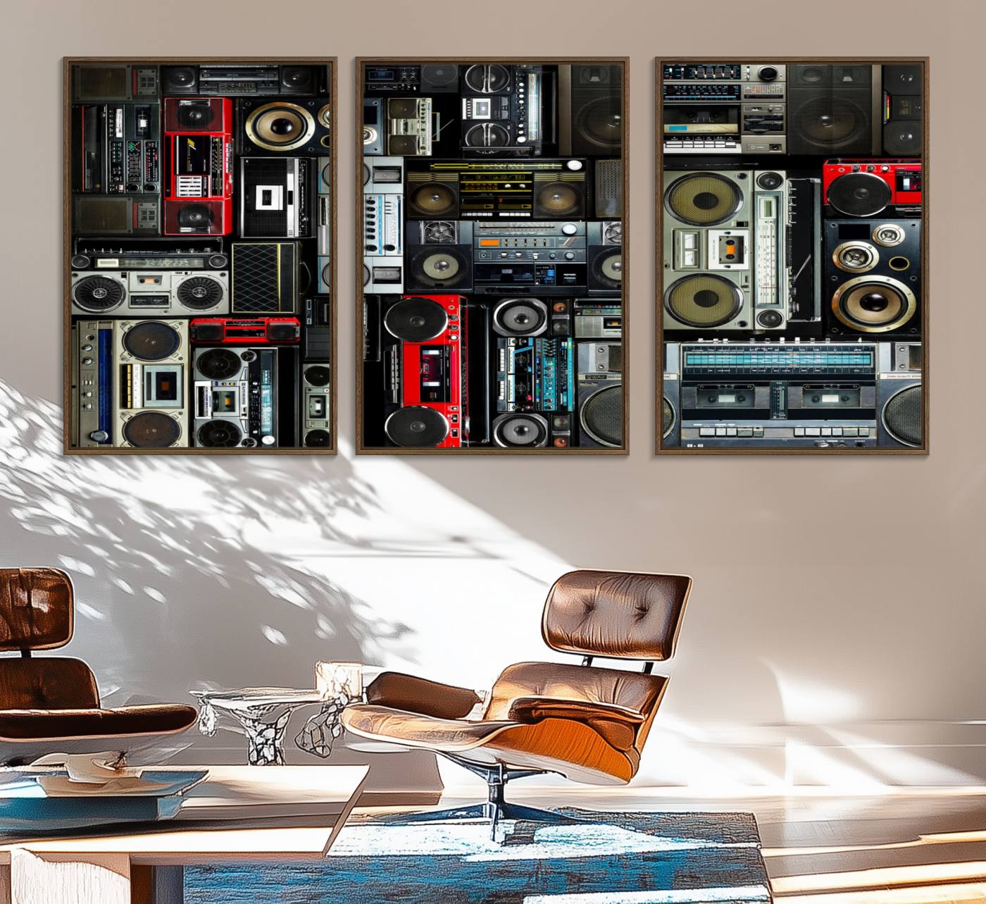 64860-MGV-FC-60X30-3P_Walnut-Retro Boombox Radio Canvas Wall Art Print Vintage Wall Music Recorder Canvas Print