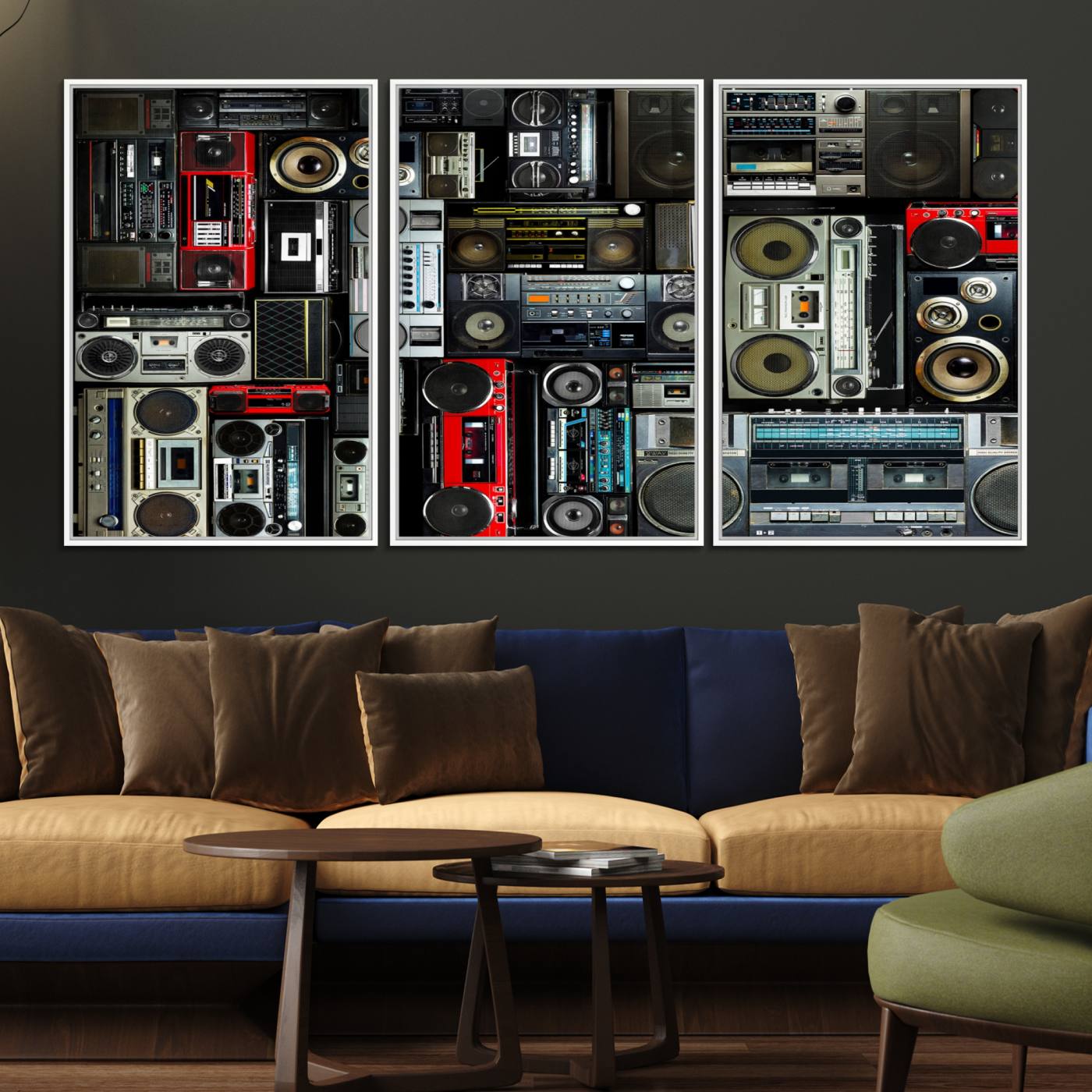 64860-MGV-FC-60X30-3P_White-Retro Boombox Radio Canvas Wall Art Print Vintage Wall Music Recorder Canvas Print