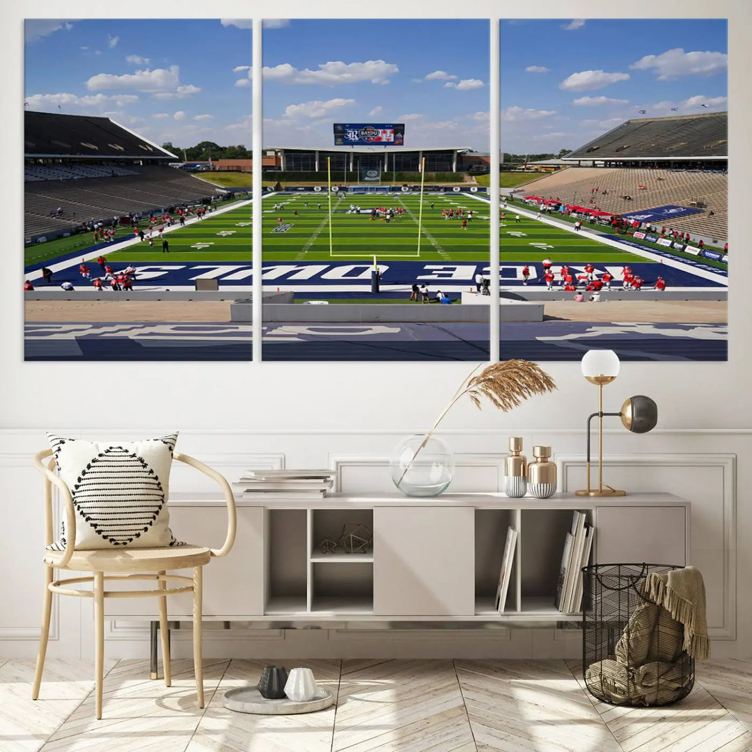 The Rice University Owls Football Team Print, featuring a live game at Houston's Rice Stadium, is crafted on premium canvas with a gallery-quality finish. This wall art masterpiece adds an elegant touch to any space.