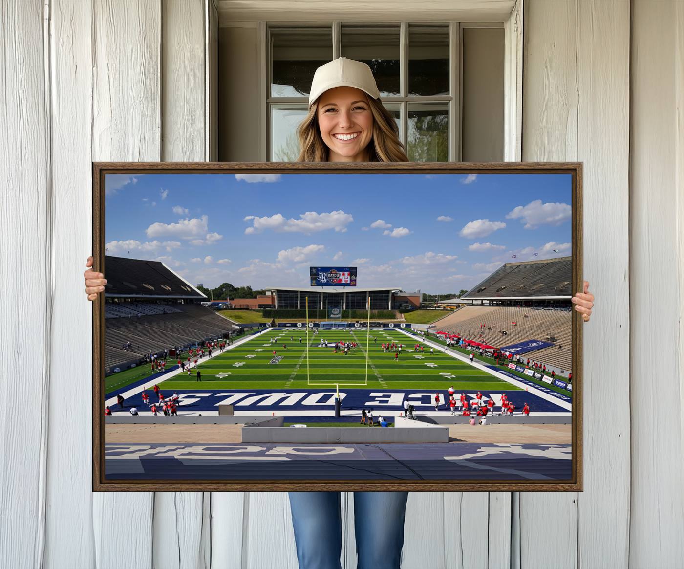 92248-MGV-CV-36X24-Rice University Owls Football Team Print - Houston Rice Stadium Wall Art Canvas Print