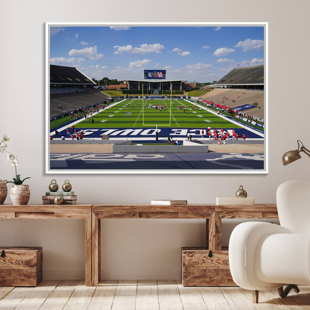 92248-MGV-FC-36X24_White-Rice University Owls Football Team Print - Houston Rice Stadium Wall Art Canvas Print