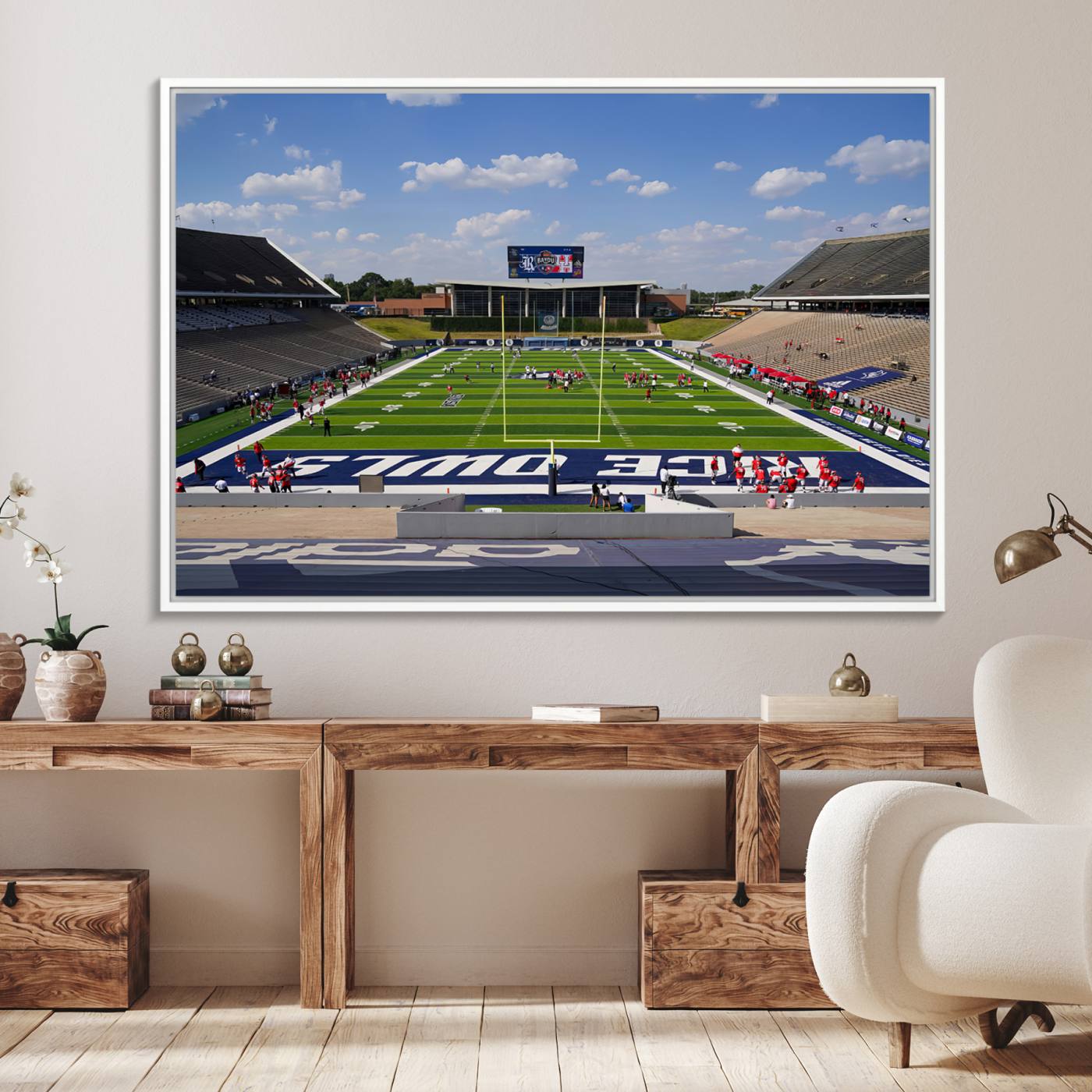 92248-MGV-FC-36X24_White-Rice University Owls Football Team Print - Houston Rice Stadium Wall Art Canvas Print
