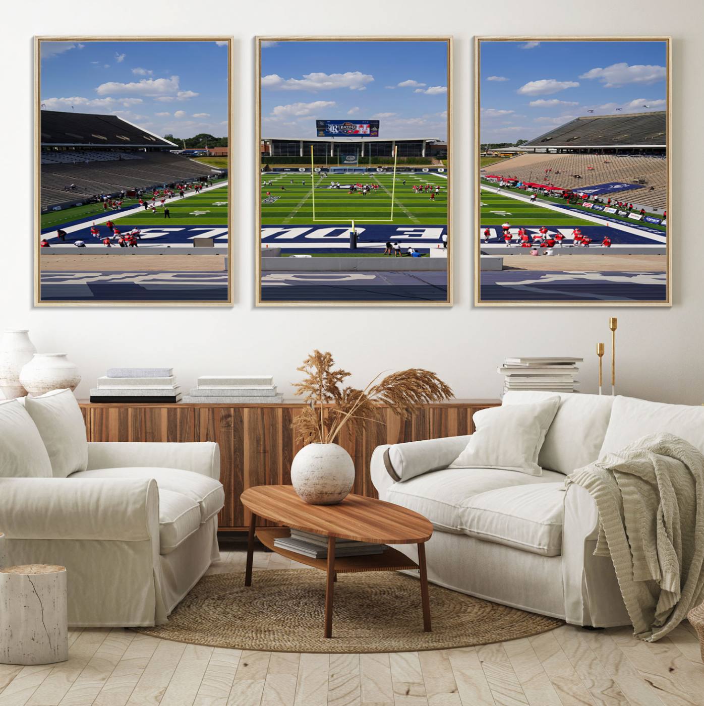 92248-MGV-FC-60X30-3P_Natural-Rice University Owls Football Team Print - Houston Rice Stadium Wall Art Canvas Print