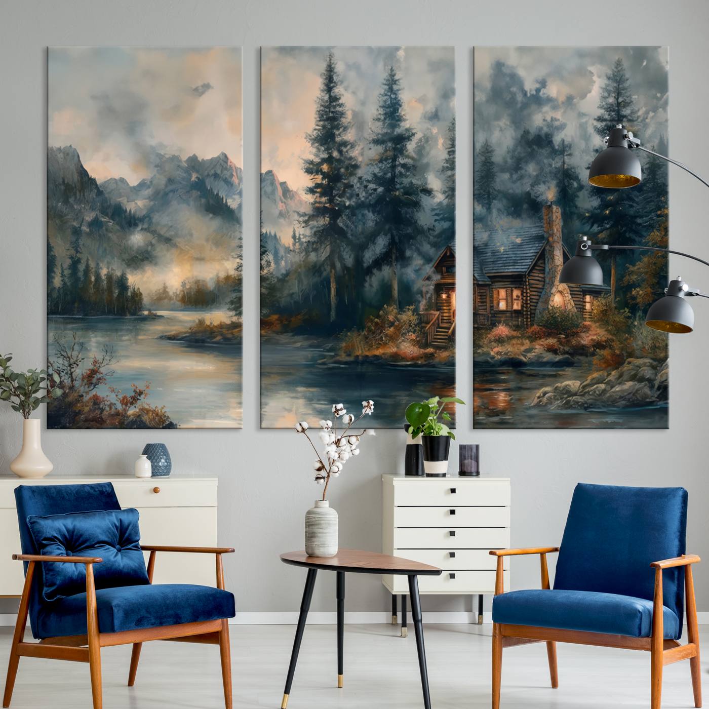 99088-MGV-CV-36X24-Rustic Cabin Woods Wall Art Print | Lake in a Forest Canvas Print | Cabin, Lodge, and Farmhouse Decor Print