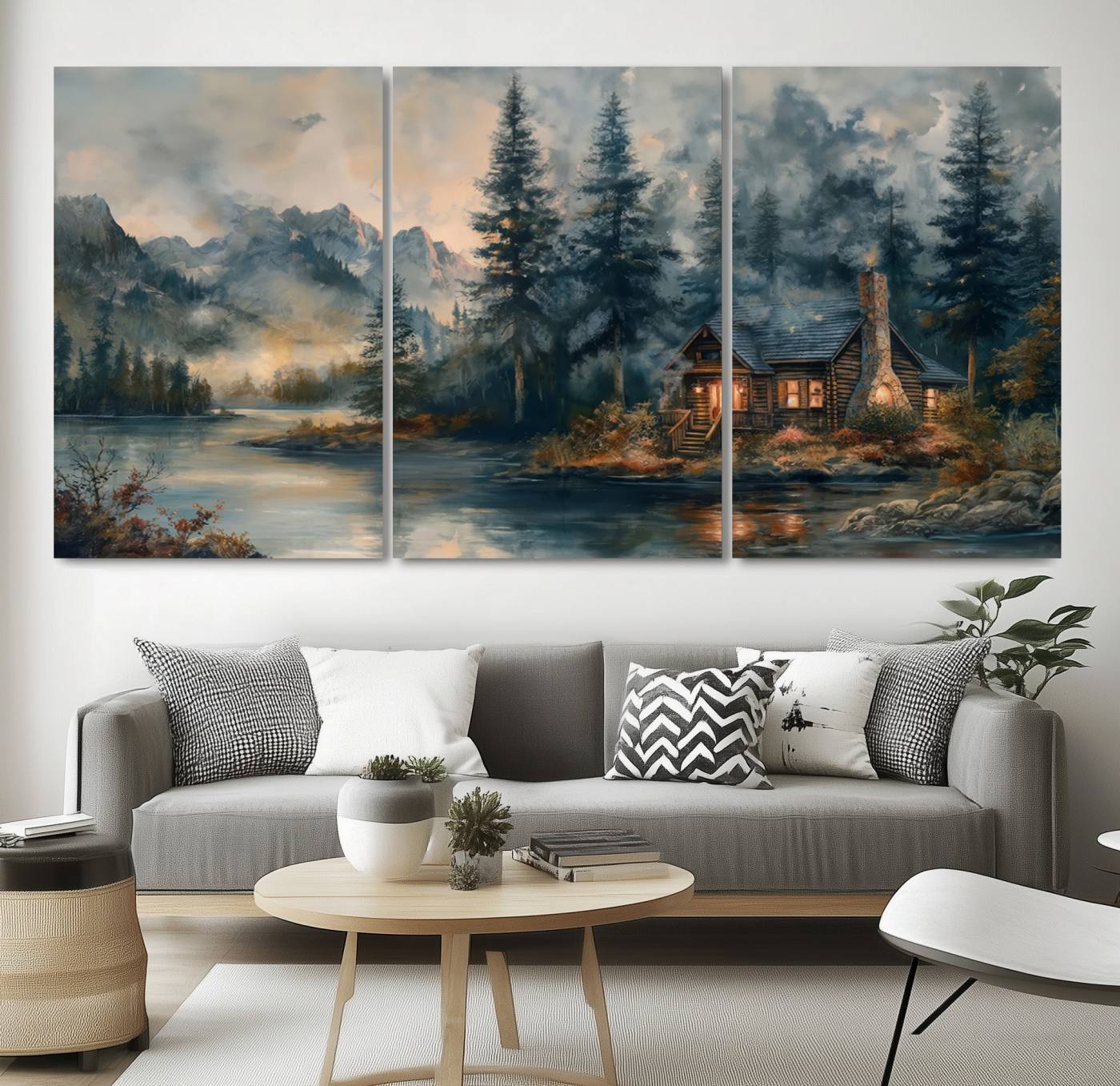 99088-MGV-CV-36X24-Rustic Cabin Woods Wall Art Print | Lake in a Forest Canvas Print | Cabin, Lodge, and Farmhouse Decor Print