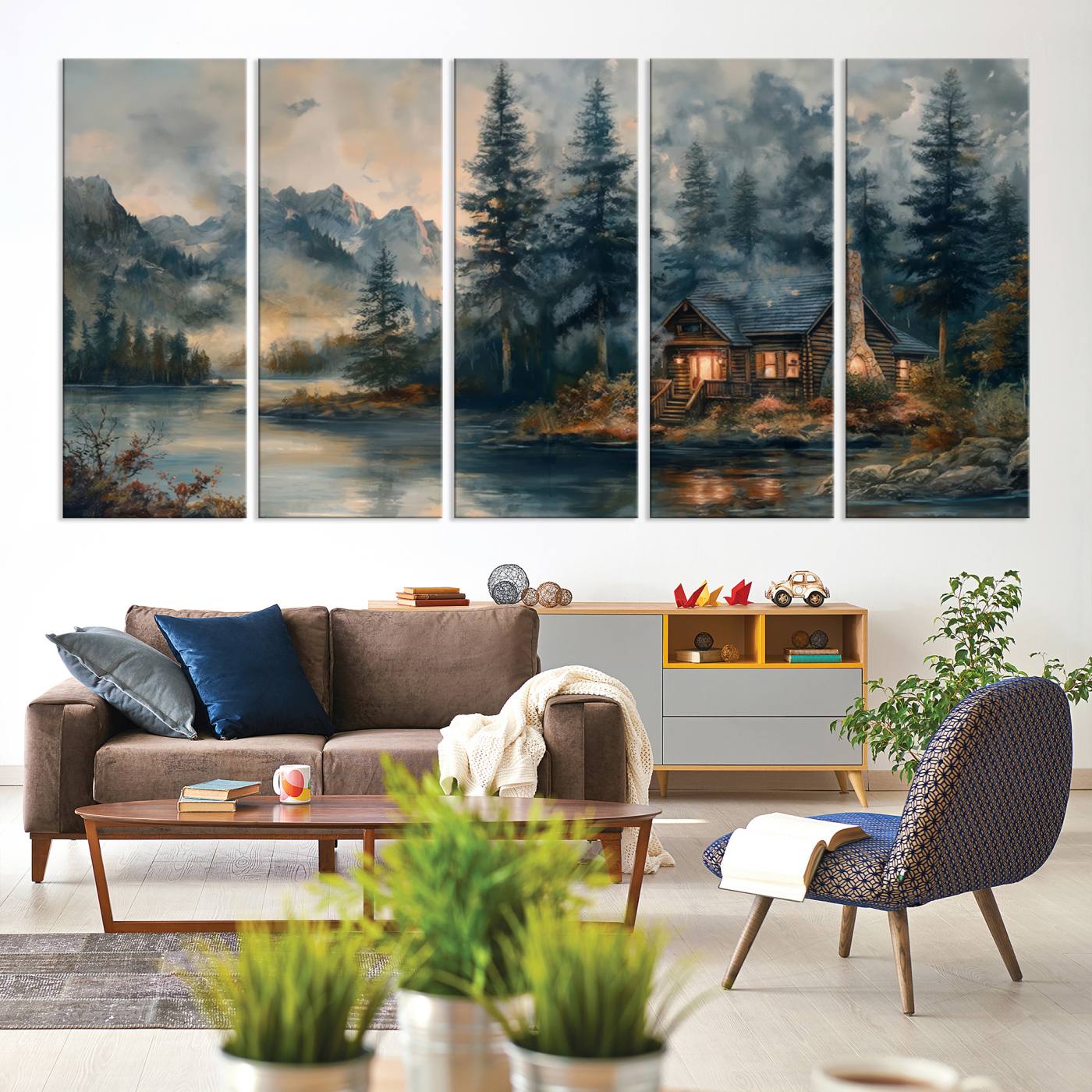 99088-MGV-CV-36X24-Rustic Cabin Woods Wall Art Print | Lake in a Forest Canvas Print | Cabin, Lodge, and Farmhouse Decor Print