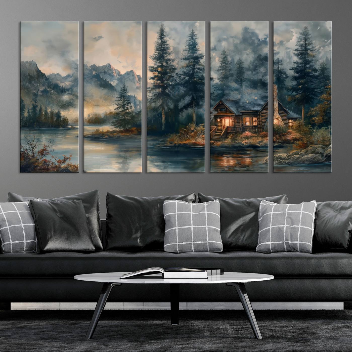 99088-MGV-CV-36X24-Rustic Cabin Woods Wall Art Print | Lake in a Forest Canvas Print | Cabin, Lodge, and Farmhouse Decor Print