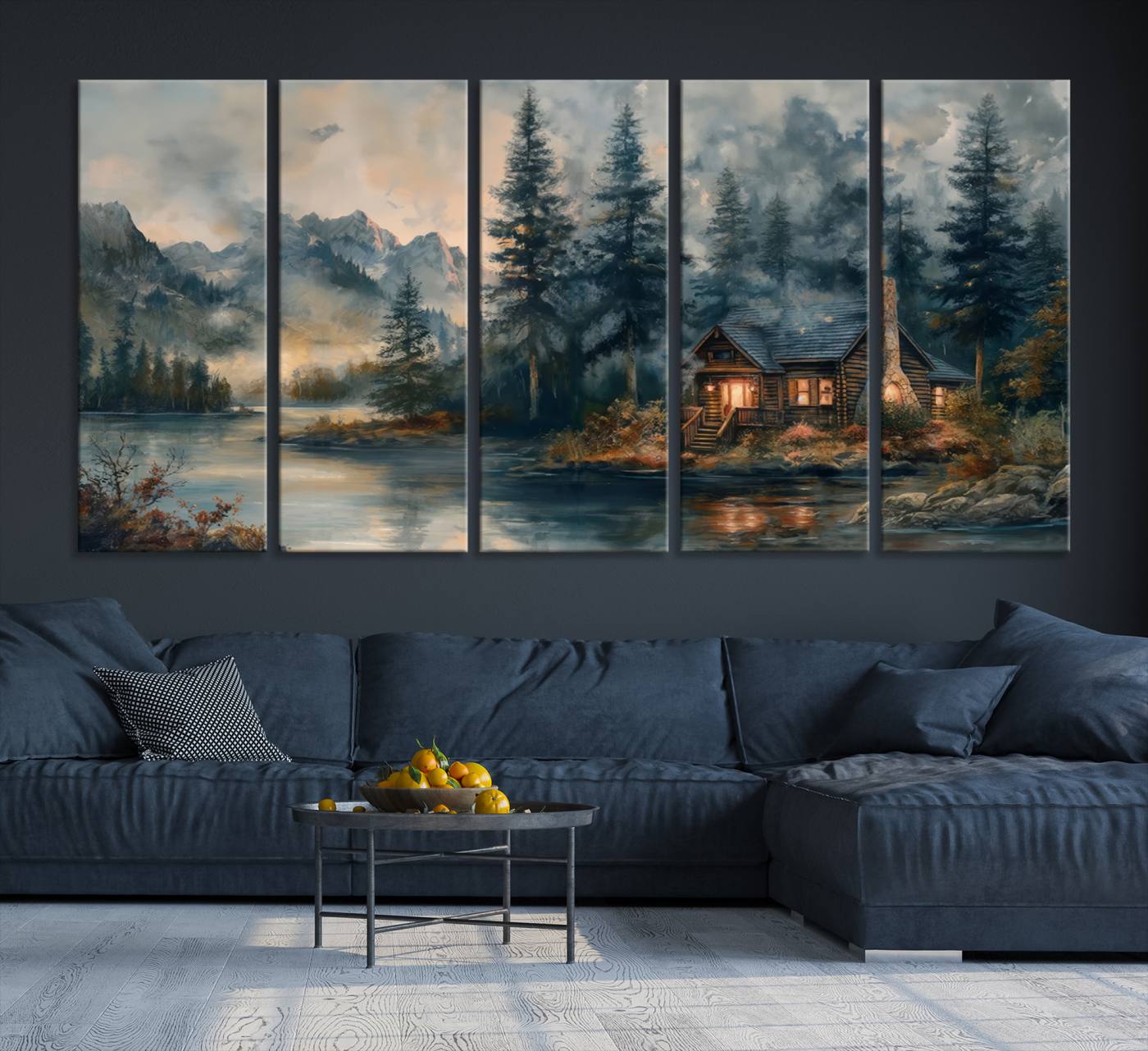 99088-MGV-CV-36X24-Rustic Cabin Woods Wall Art Print | Lake in a Forest Canvas Print | Cabin, Lodge, and Farmhouse Decor Print