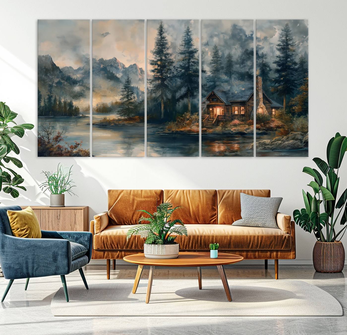 99088-MGV-CV-36X24-Rustic Cabin Woods Wall Art Print | Lake in a Forest Canvas Print | Cabin, Lodge, and Farmhouse Decor Print