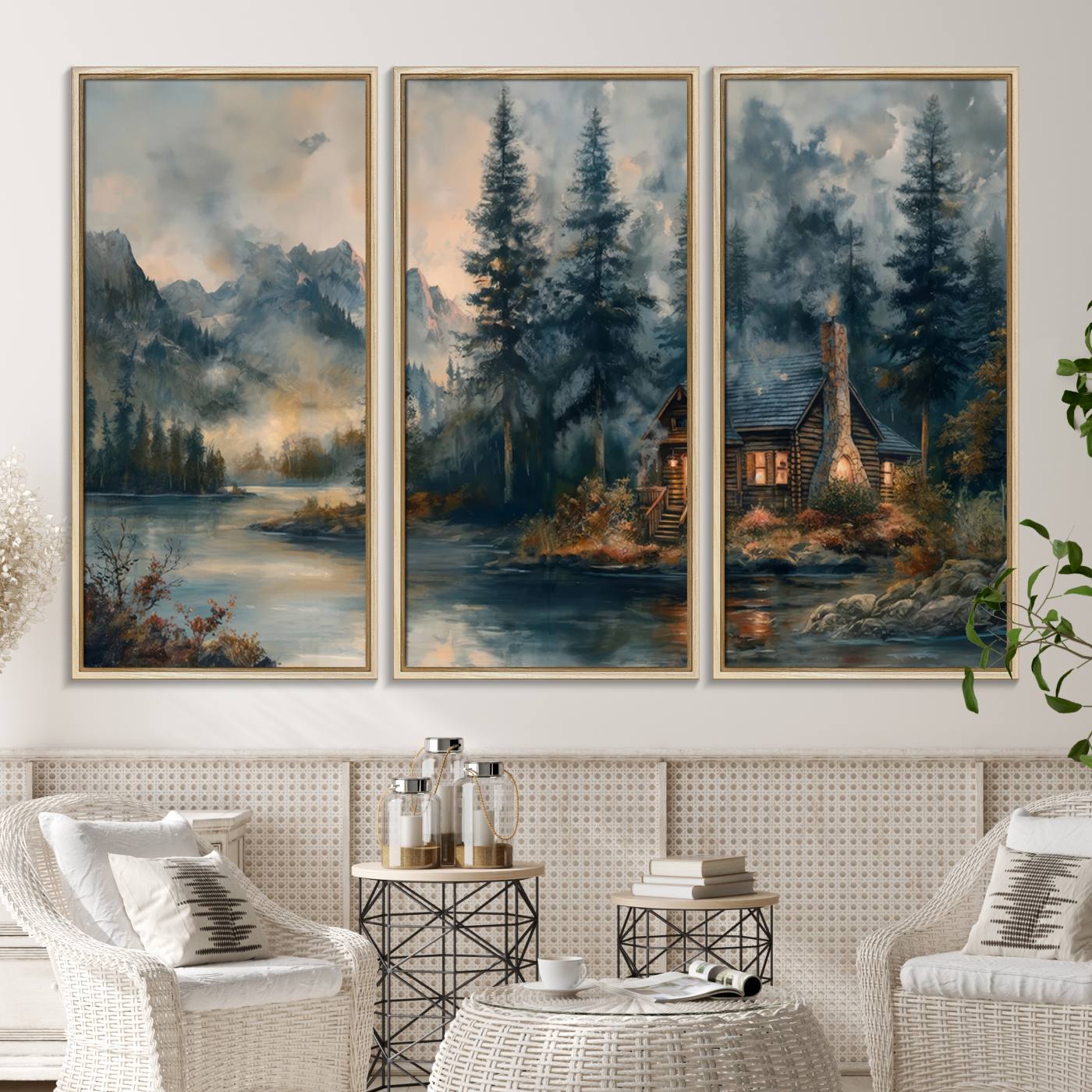 99088-MGV-CV-36X24-Rustic Cabin Woods Wall Art Print | Lake in a Forest Canvas Print | Cabin, Lodge, and Farmhouse Decor Print