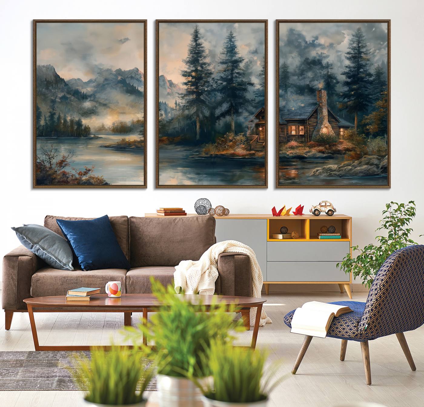 99088-MGV-CV-36X24-Rustic Cabin Woods Wall Art Print | Lake in a Forest Canvas Print | Cabin, Lodge, and Farmhouse Decor Print