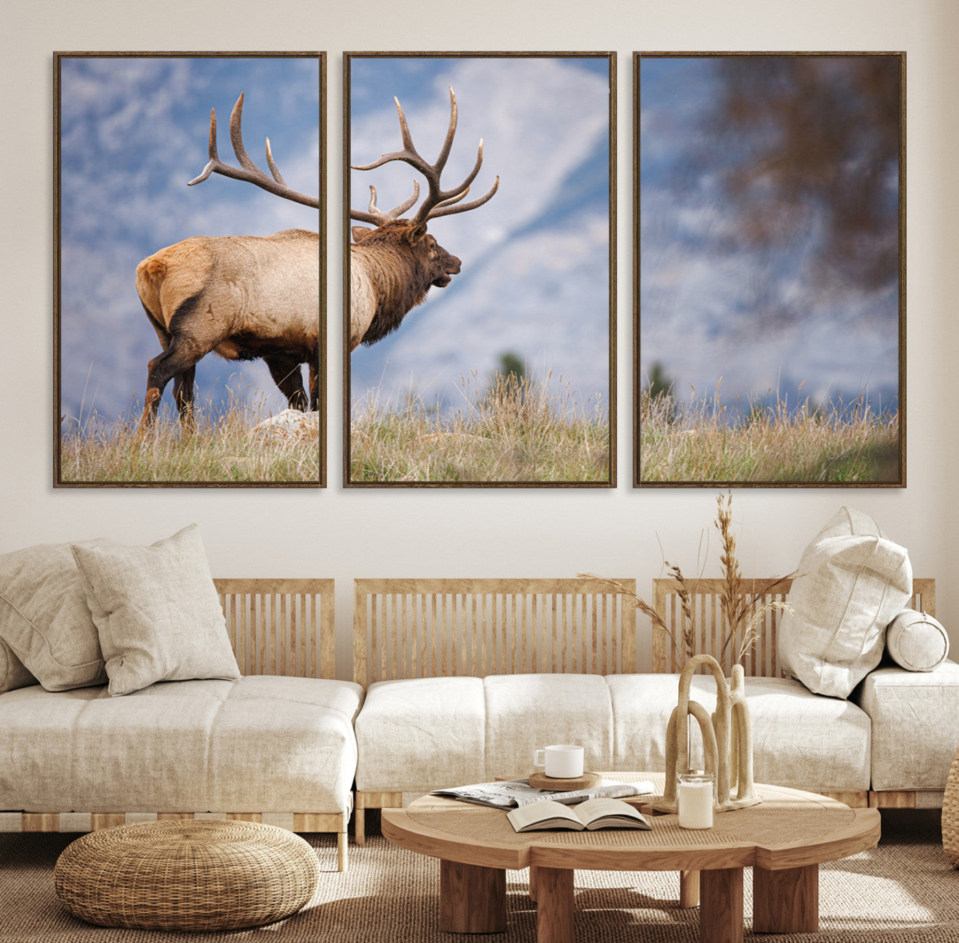 26365841-MGV-CV-36X24-Rustic Elk Wall Art Canvas Print – Framed Majestic Wildlife Scene with Antlered Elk Artwork for Home, Office, Living Room