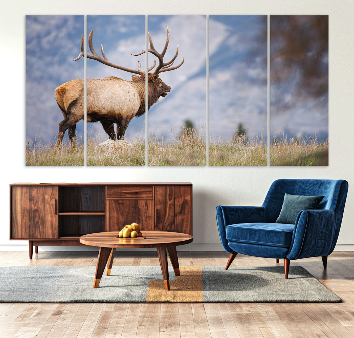 26365841-MGV-CV-36X24-Rustic Elk Wall Art Canvas Print – Framed Majestic Wildlife Scene with Antlered Elk Artwork for Home, Office, Living Room