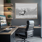 Rustic Elk Wall Art Canvas Print, Wildlife Antler Print, Framed Western Hunting Lodge Art Print, Large Mountain Nature Scene Printing