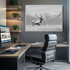Rustic Elk Wall Art Canvas Print, Wildlife Antler Print, Framed Western Hunting Lodge Art Print, Large Mountain Nature Scene Printing