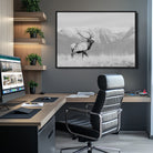 Rustic Elk Wall Art Canvas Print, Wildlife Antler Print, Framed Western Hunting Lodge Art Print, Large Mountain Nature Scene Printing