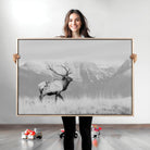 Rustic Elk Wall Art Canvas Print, Wildlife Antler Print, Framed Western Hunting Lodge Art Print, Large Mountain Nature Scene Printing