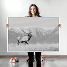 Rustic Elk Wall Art Canvas Print, Wildlife Antler Print, Framed Western Hunting Lodge Art Print, Large Mountain Nature Scene Printing