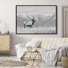 Rustic Elk Wall Art Canvas Print, Wildlife Antler Print, Framed Western Hunting Lodge Art Print, Large Mountain Nature Scene Printing